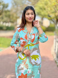 Sky Blue Cotton Kurti Pant Set