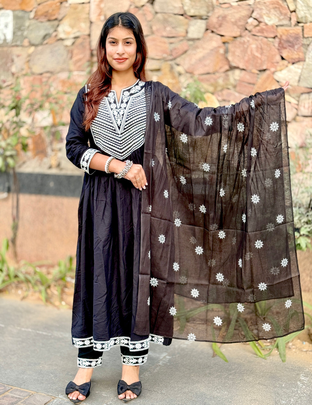 Black V-Neck Cotton 3-Piece Suit