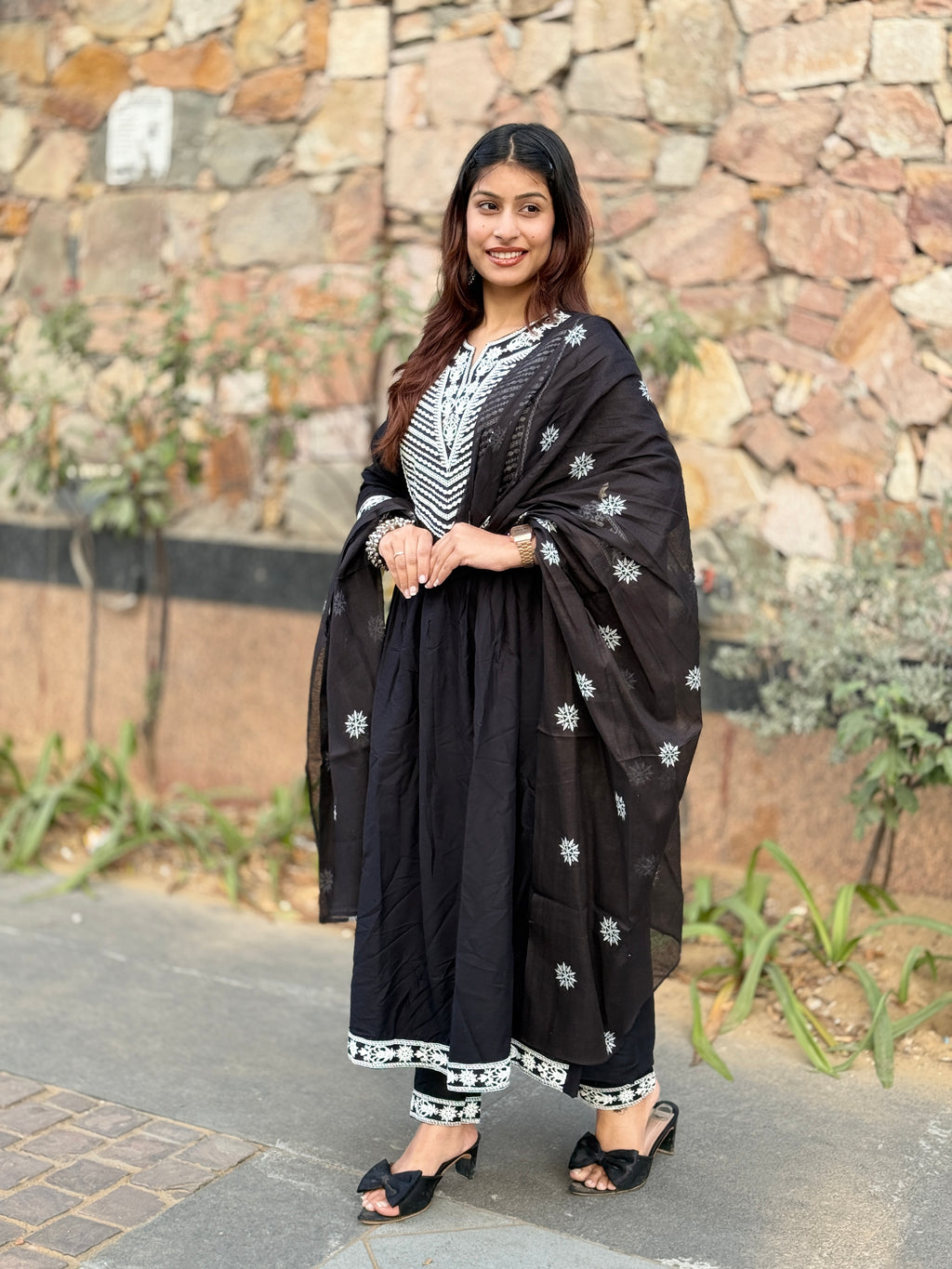 Black V-Neck Cotton 3-Piece Suit