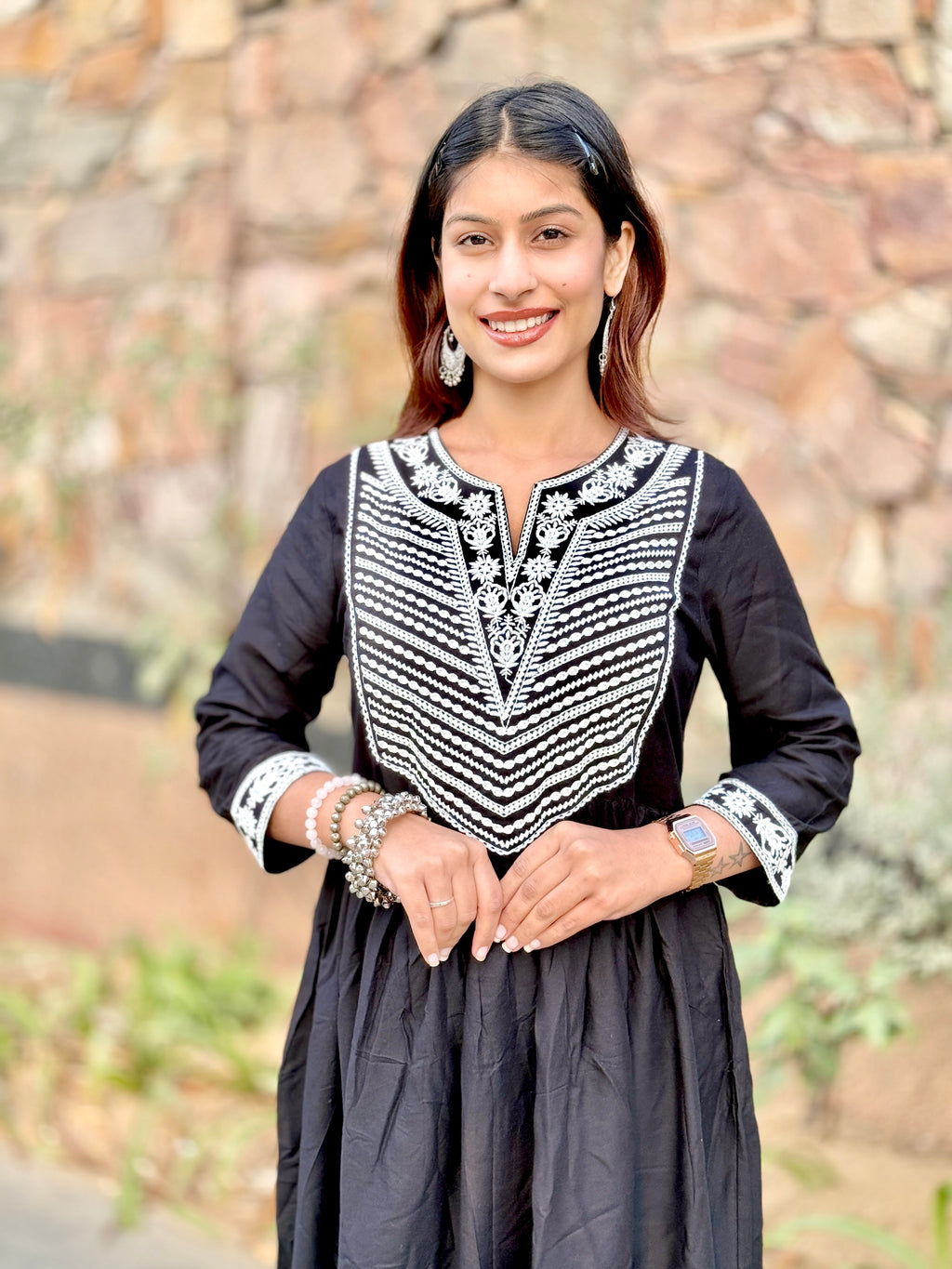 Black V-Neck Cotton 3-Piece Suit