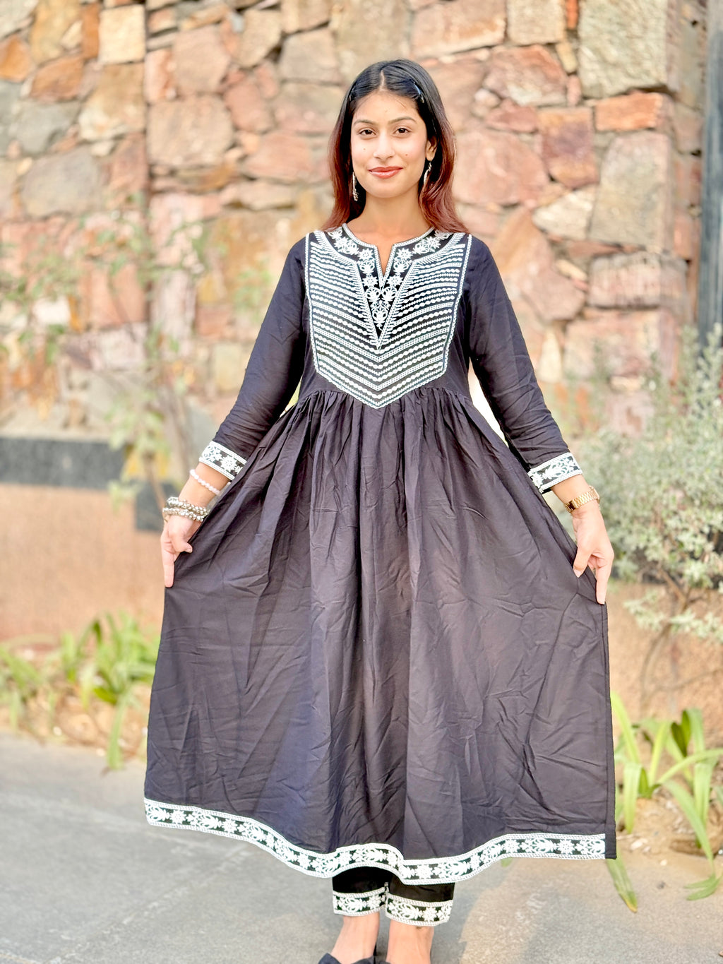 Black V-Neck Cotton 3-Piece Suit