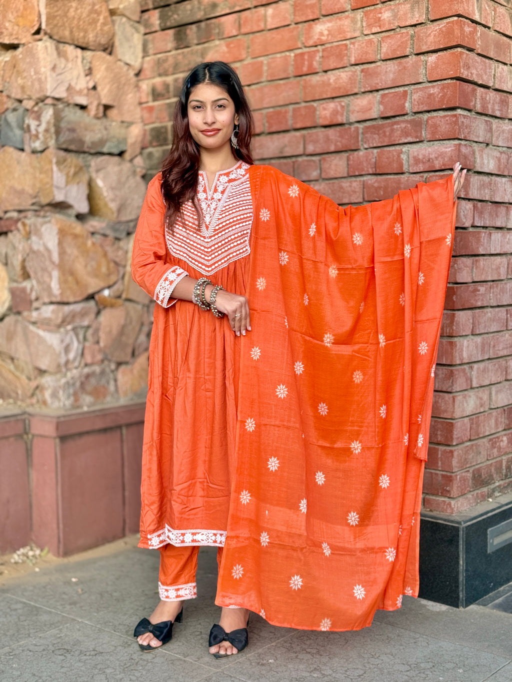 Orange Rust V-Neck 3-Piece Suit