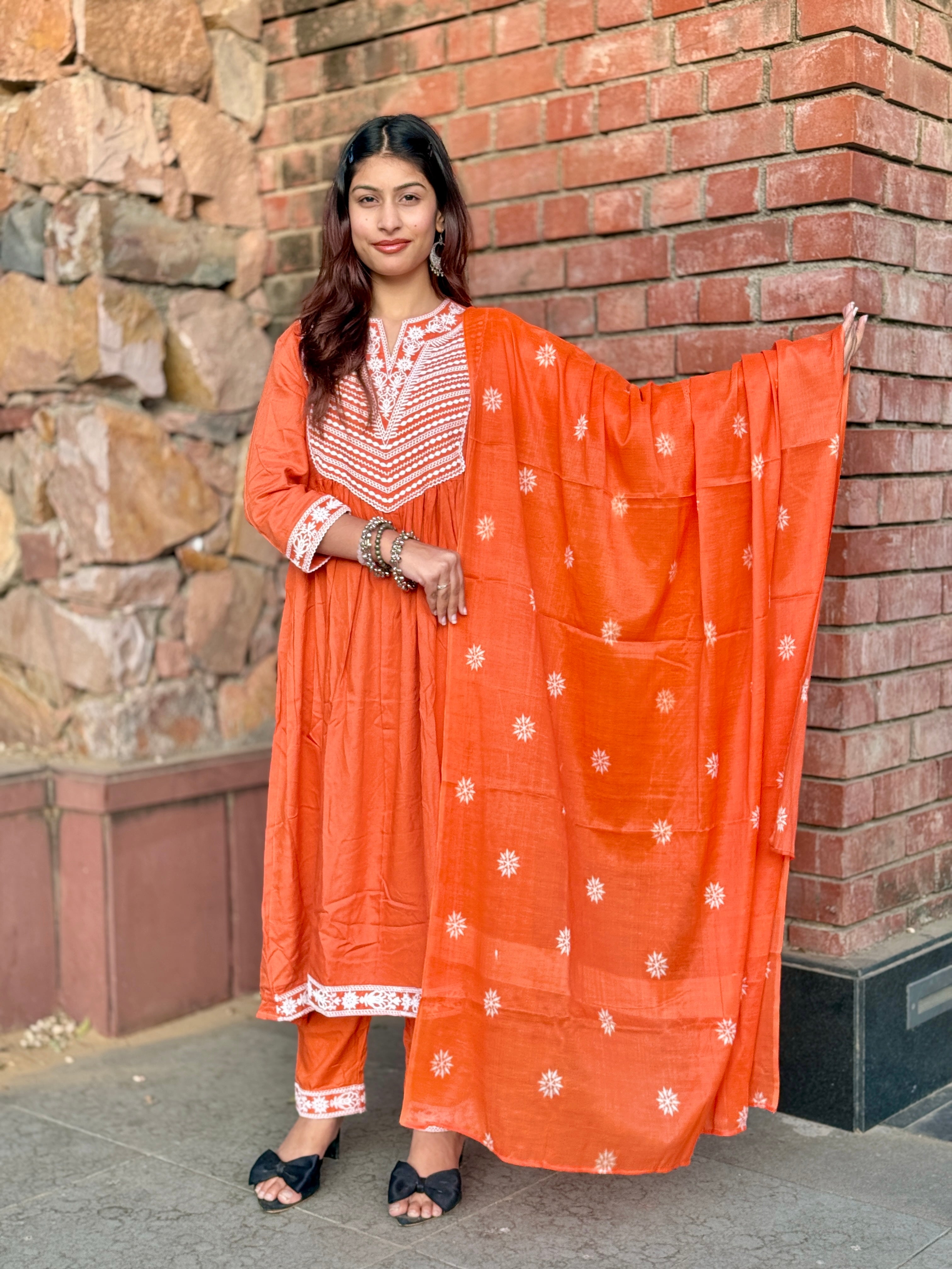 Orange Rust V-Neck 3-Piece Suit