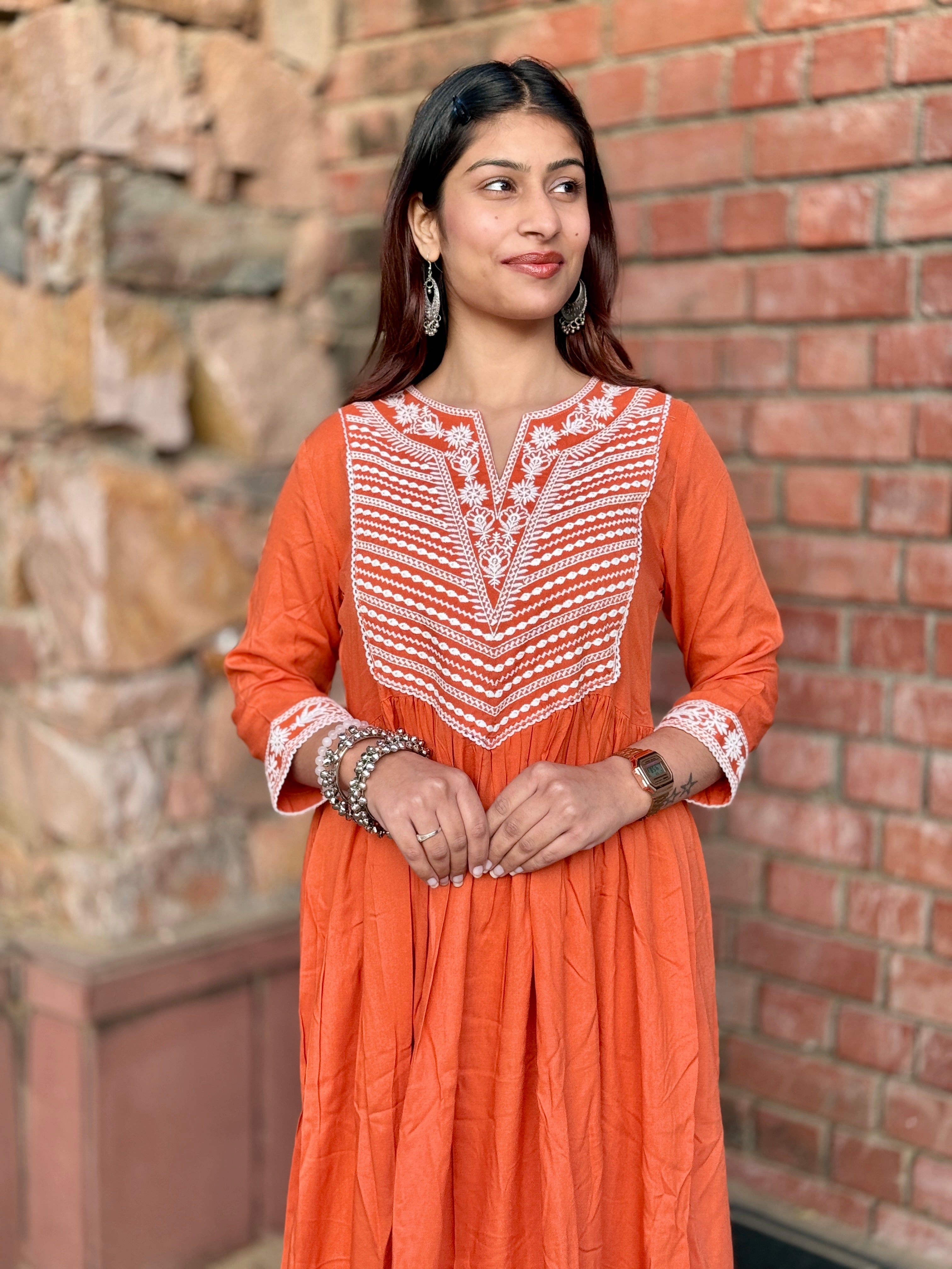 Orange Rust V-Neck 3-Piece Suit