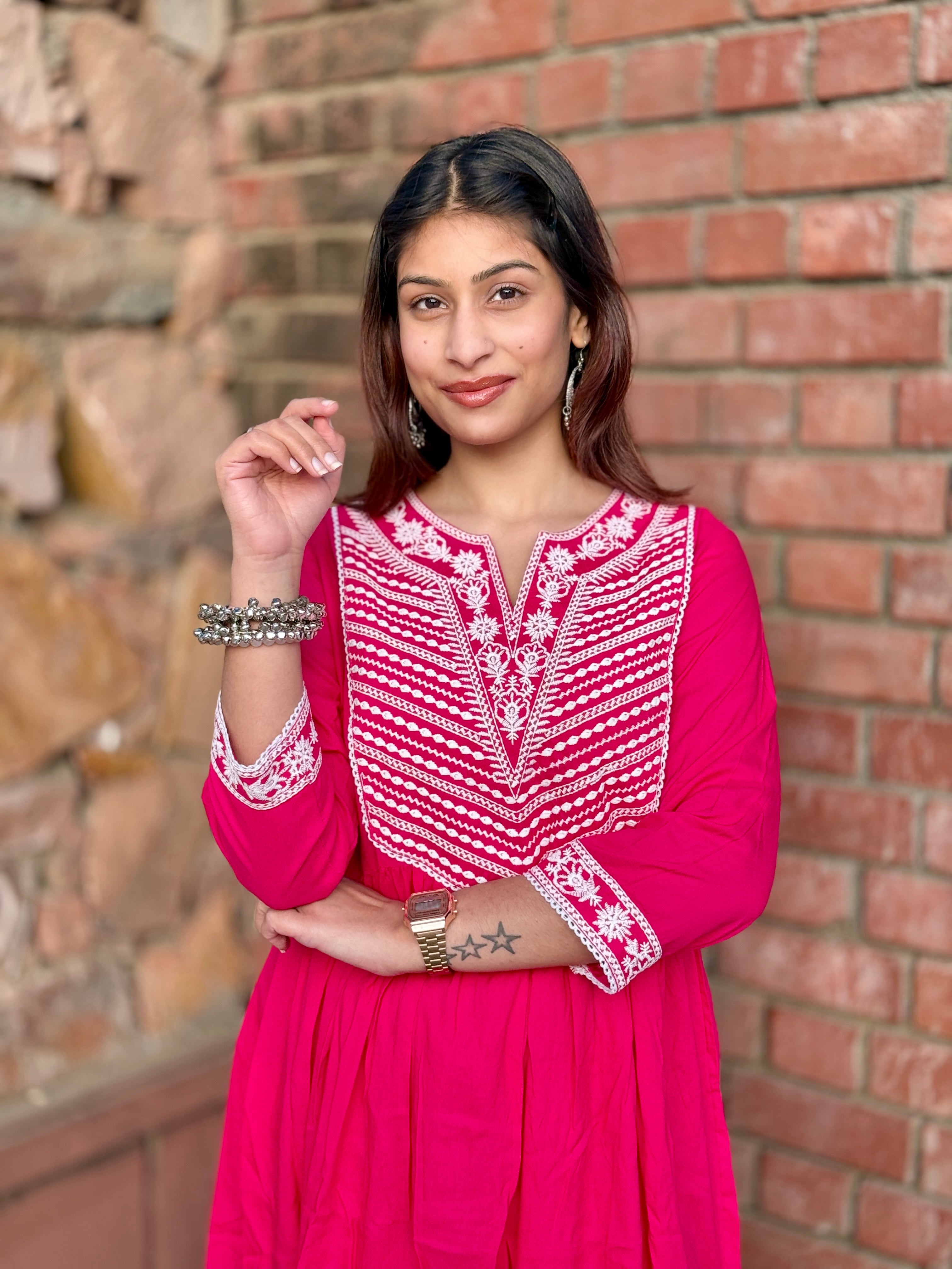 Rani Pink V-Neck Cotton 3-Piece Suit