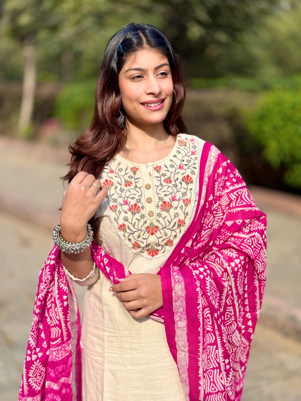 Off White Khadi Cotton 3-Piece Suit