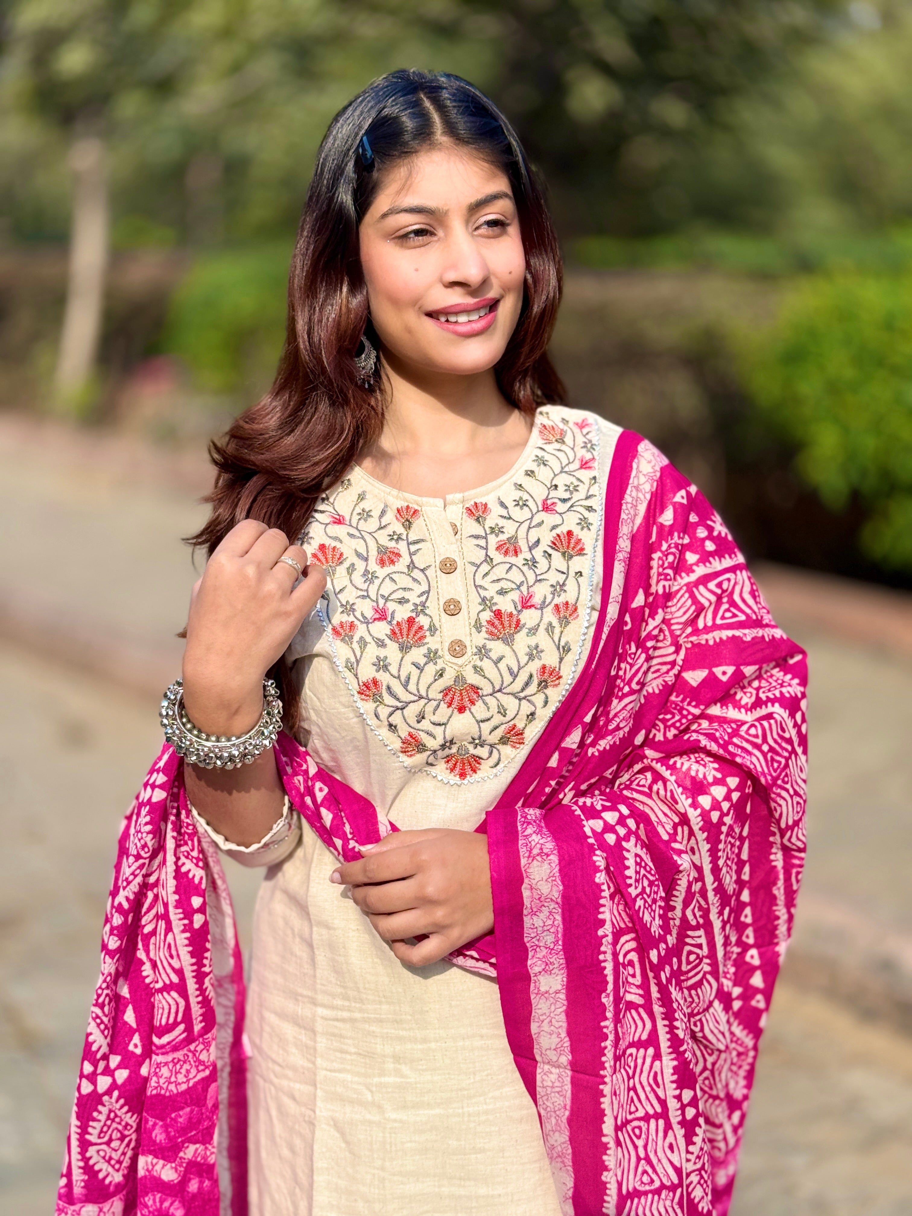 Off White Khadi Cotton 3-Piece Suit