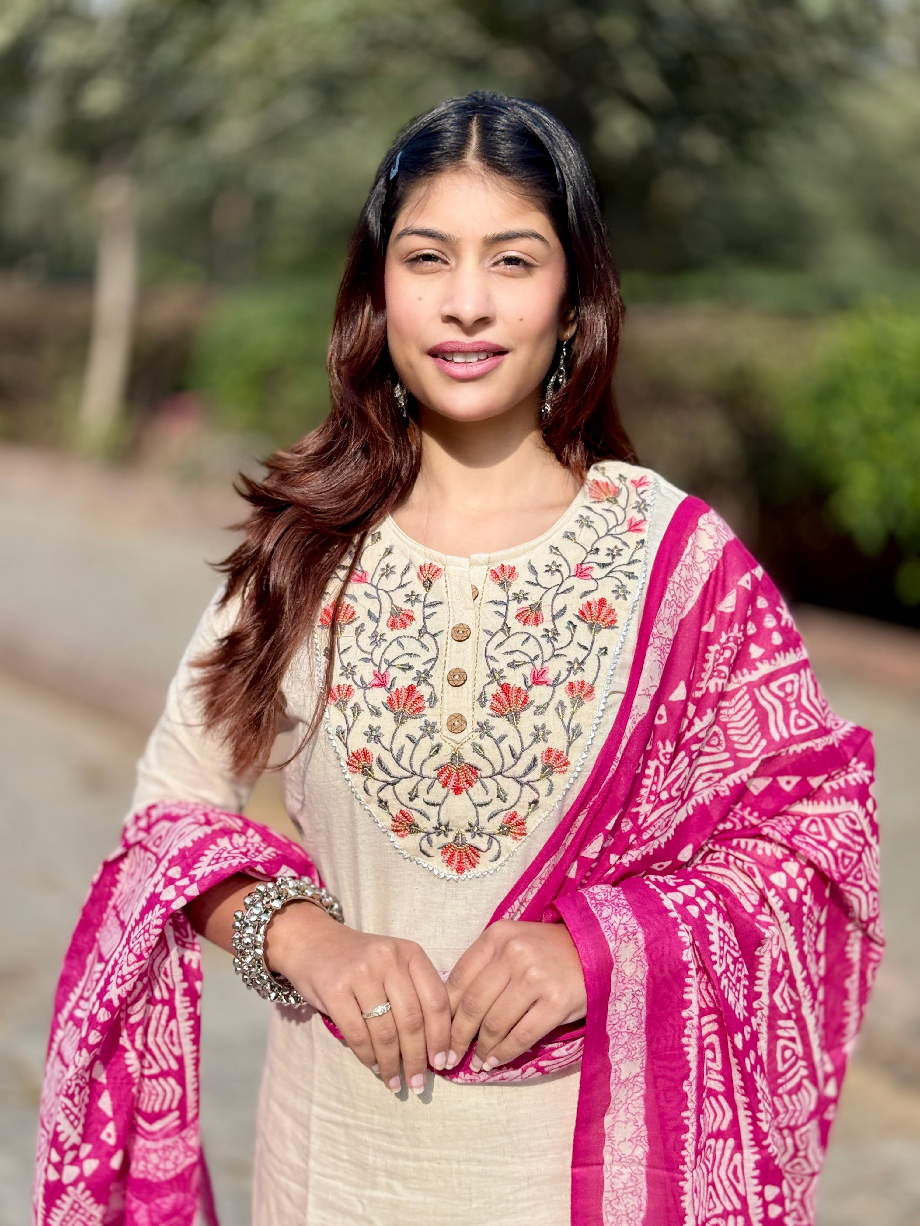 Off White Khadi Cotton 3-Piece Suit