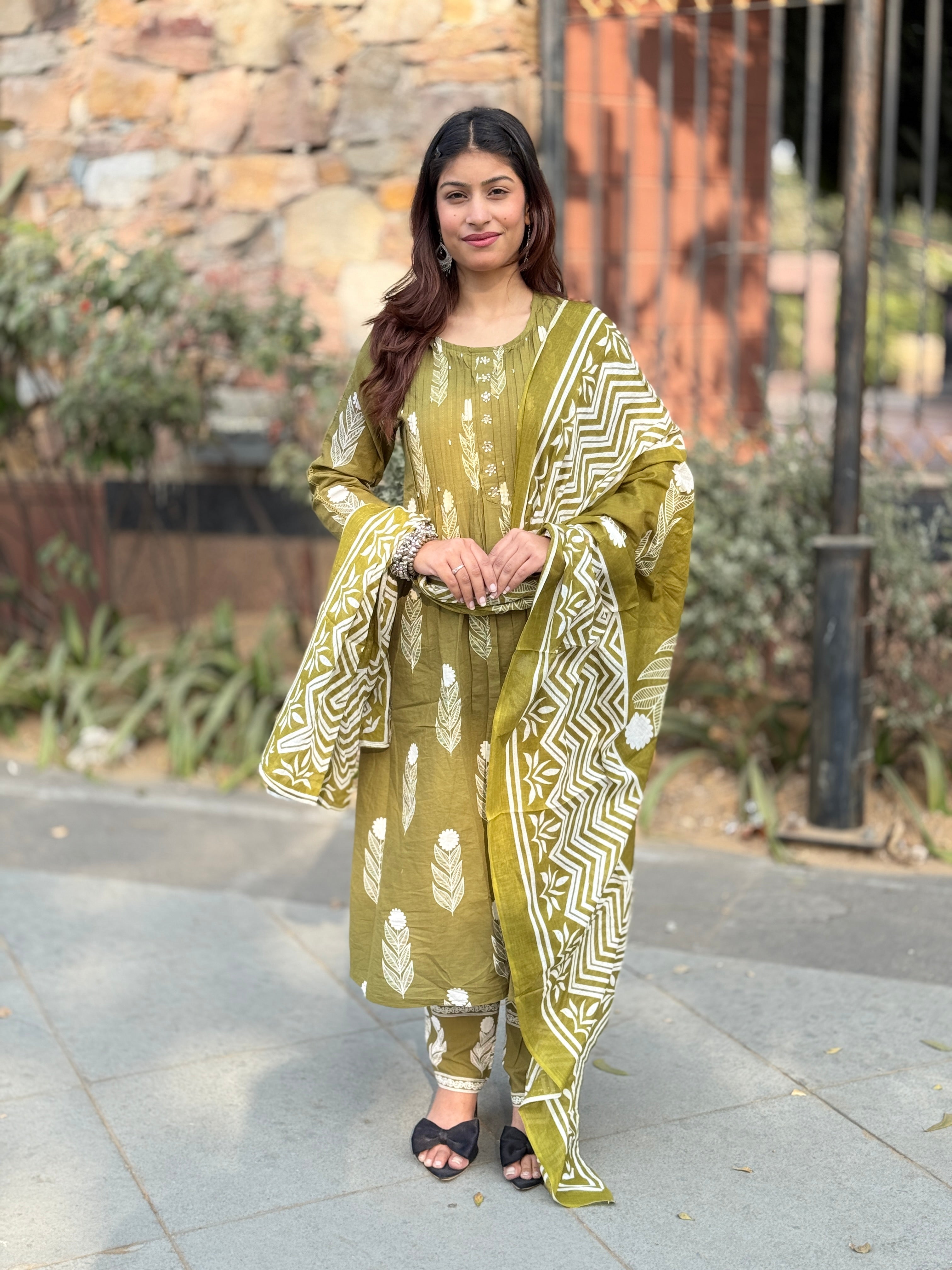 Mehandi Pintax Cotton 3-Piece Suit