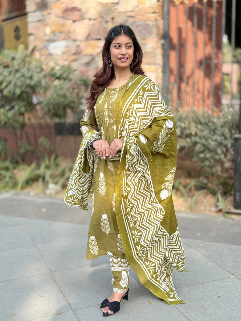 Mehandi Pintax Cotton 3-Piece Suit