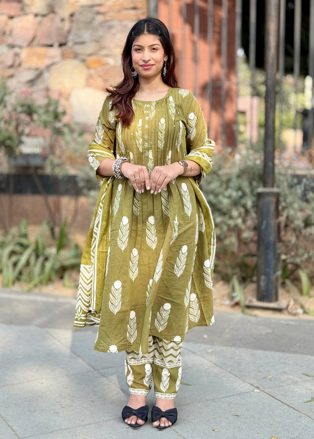 Mehandi Pintax Cotton 3-Piece Suit