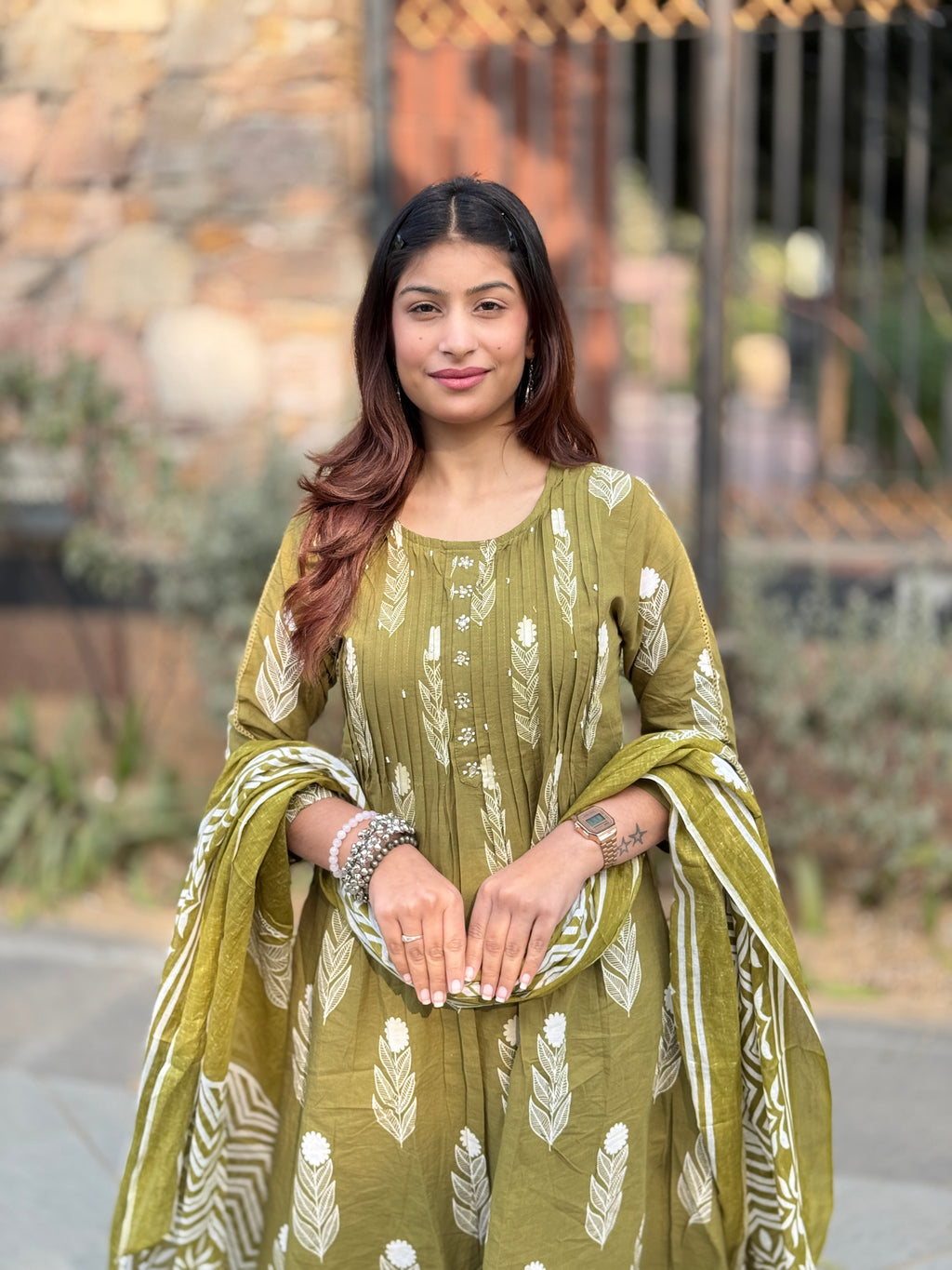 Mehandi Pintax Cotton 3-Piece Suit