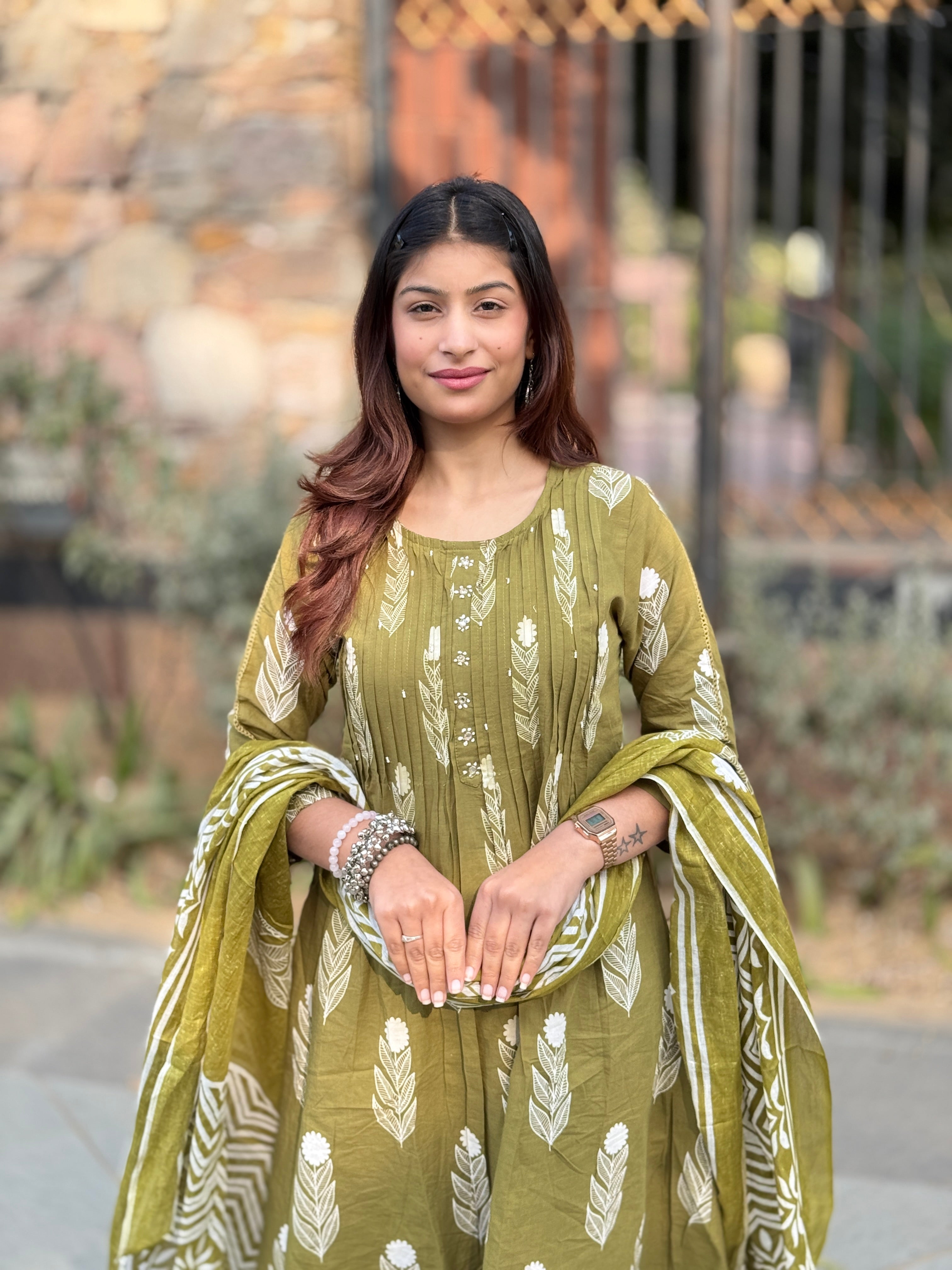 Mehandi Pintax Cotton 3-Piece Suit