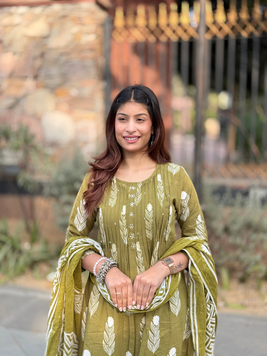 Mehandi Pintax Cotton 3-Piece Suit