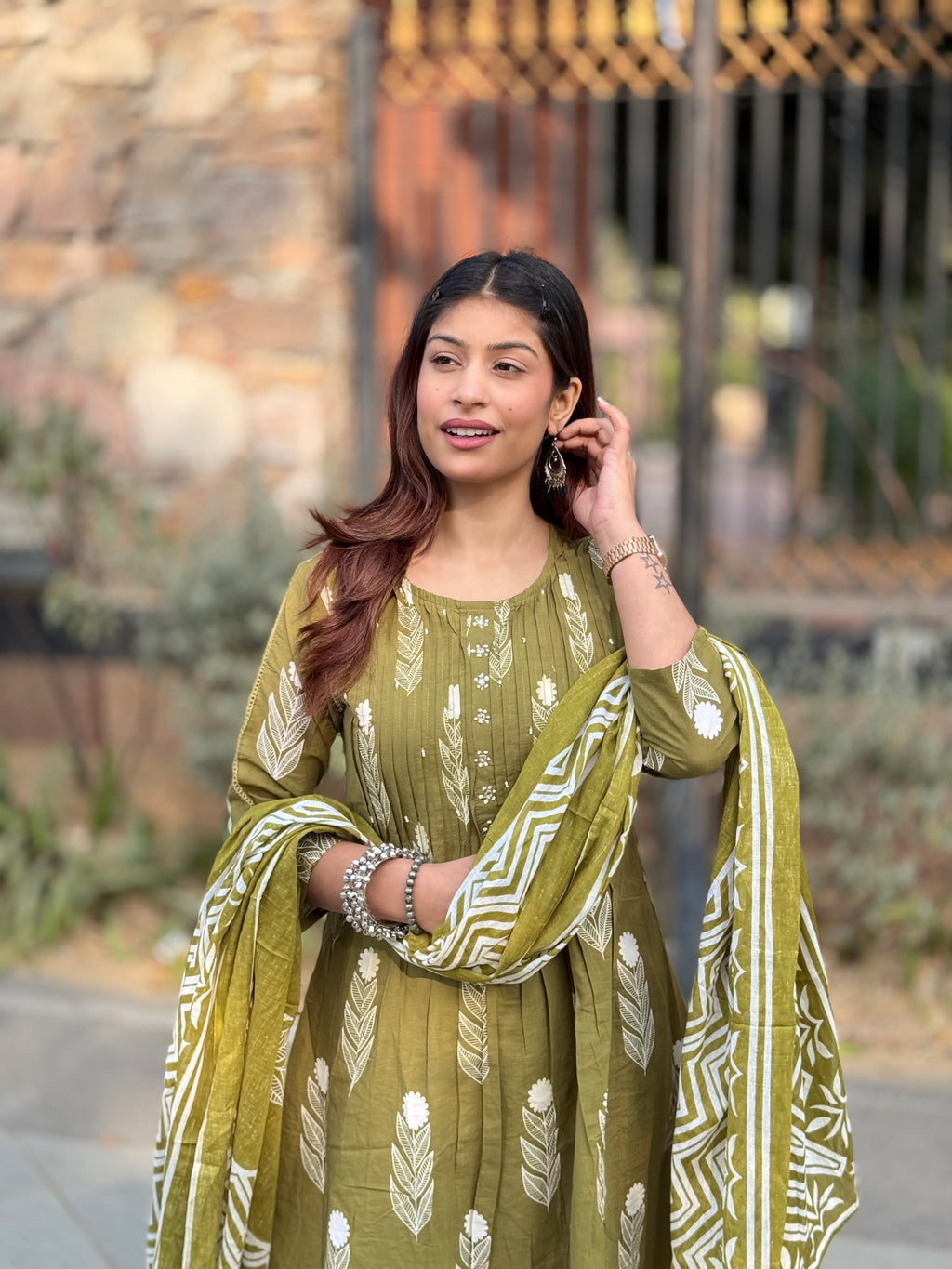 Mehandi Pintax Cotton 3-Piece Suit