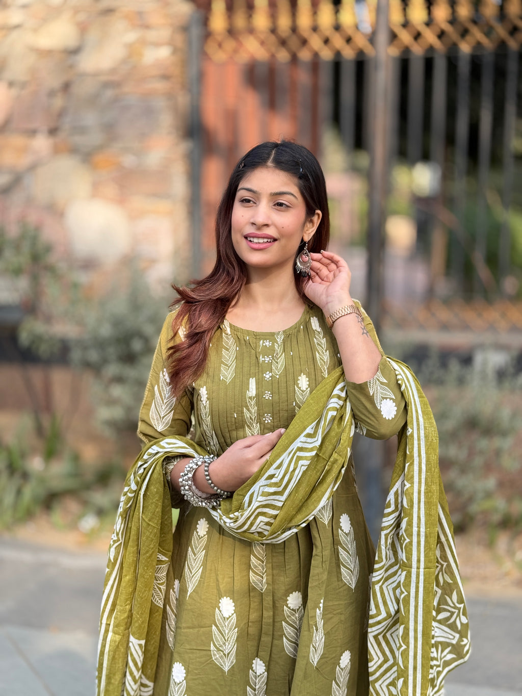 Mehandi Pintax Cotton 3-Piece Suit