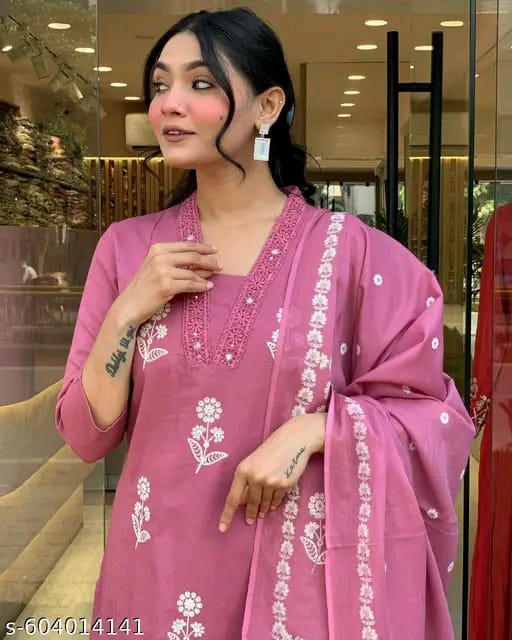 Trendy Cotton Printed Women Kurta with Pant and Dupatta