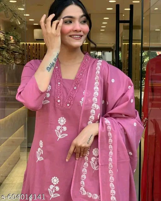 Trendy Cotton Printed Women Kurta with Pant and Dupatta