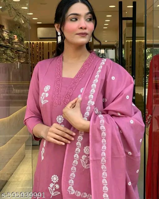 Trendy Cotton Printed Women Kurta with Pant and Dupatta