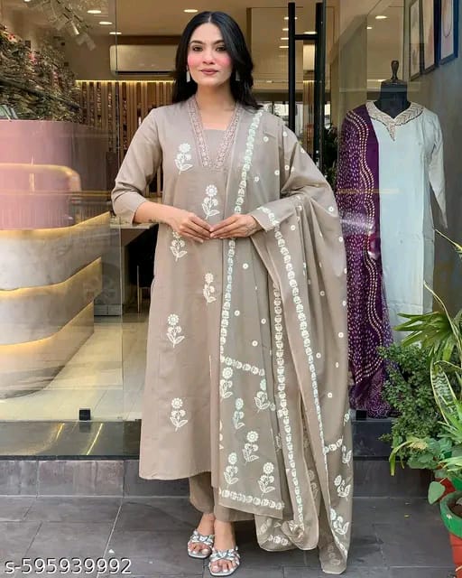 Trendy Cotton Printed Women Kurta with Pant and Dupatta
