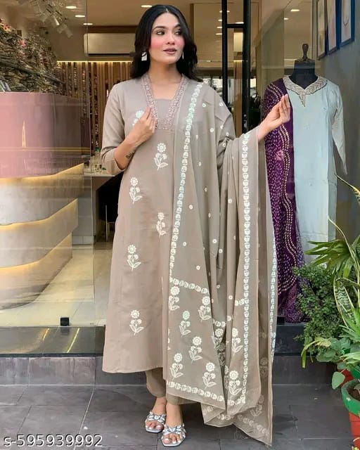 Trendy Cotton Printed Women Kurta with Pant and Dupatta