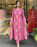 Trendy Cotton Printed Women Kurta with Pant and Dupatta