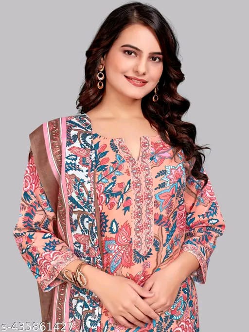 Cotton cambric Suit with Printed pant,Top & Dupatta for Women | 3-Piece Set for Women | Soft & Comfortable Fabric - Kurti, Pant, Dupatta