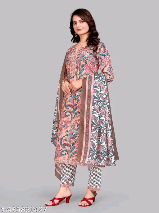 Cotton cambric Suit with Printed pant,Top & Dupatta for Women | 3-Piece Set for Women | Soft & Comfortable Fabric - Kurti, Pant, Dupatta