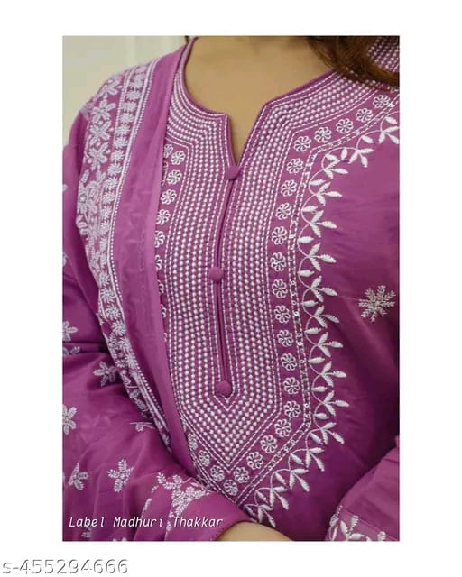 cotton Nayra Cut Kurta Pant with Dupatta Set for Women and Girls Shorts Sleeve Round Neck Printed Straight Kurti.