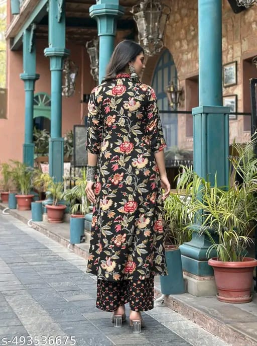 Floral Print Cotton Anarkali Suit Set with Pant