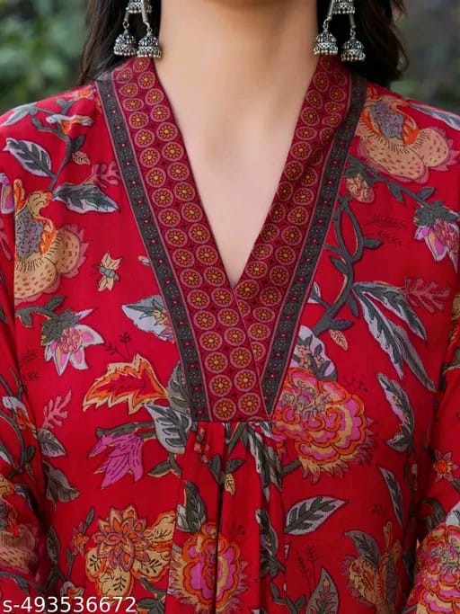 Floral Print Cotton Anarkali Suit Set with Pant