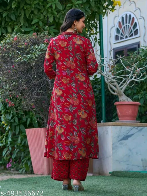 Floral Print Cotton Anarkali Suit Set with Pant