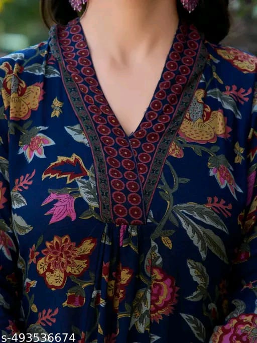 Floral Print Cotton Anarkali Suit Set with Pant