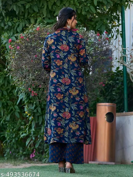 Floral Print Cotton Anarkali Suit Set with Pant