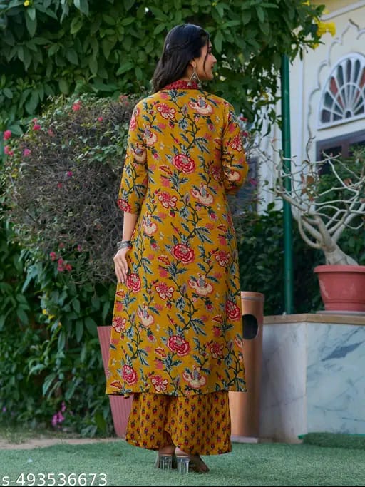 Floral Print Cotton Anarkali Suit Set with Pant