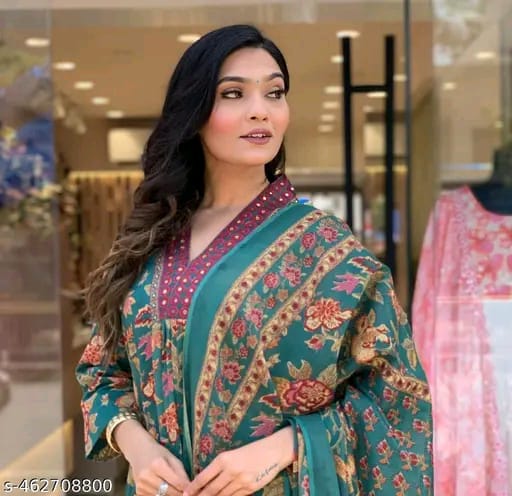 Floral Print Cotton Anarkali Suit Set with Pant