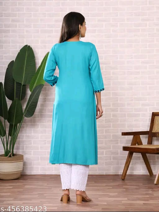 Round Neck Aari Work Sky Blue Kurti For Women Dress