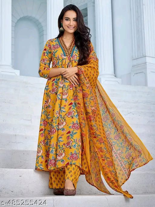 Women Floral Printed Regular Mirror Work Kurta with Palazzos & With Dupatta