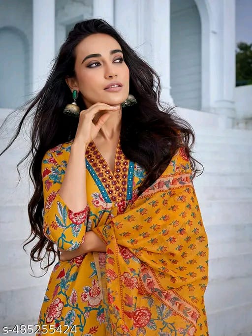 Women Floral Printed Regular Mirror Work Kurta with Palazzos & With Dupatta