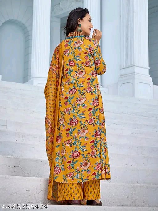 Women Floral Printed Regular Mirror Work Kurta with Palazzos & With Dupatta