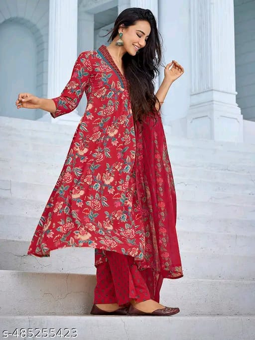 Women Floral Printed Regular Mirror Work Kurta with Palazzos & With Dupatta