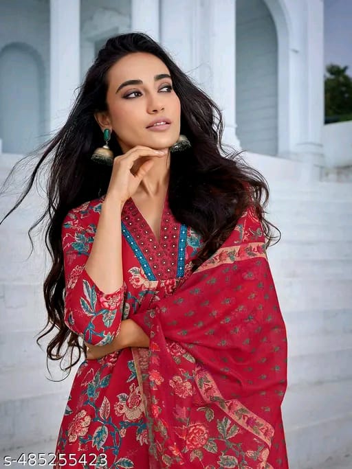 Women Floral Printed Regular Mirror Work Kurta with Palazzos & With Dupatta