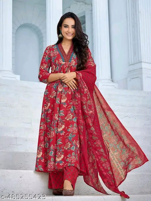 Women Floral Printed Regular Mirror Work Kurta with Palazzos & With Dupatta
