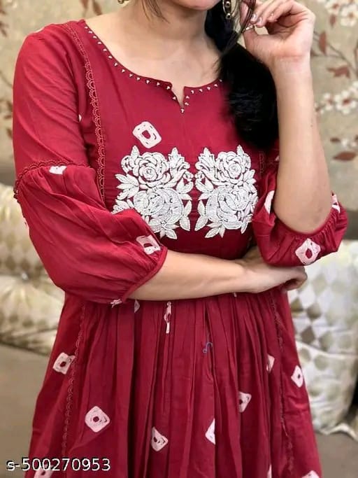 Floral Embroidered Pleated Beads & Stones Anarkali Kurta With Trousers