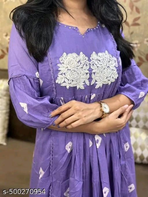 Floral Embroidered Pleated Beads & Stones Anarkali Kurta With Trousers