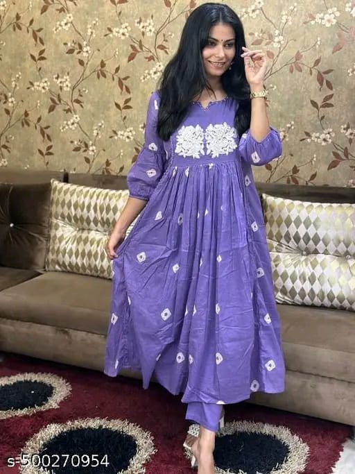 Floral Embroidered Pleated Beads & Stones Anarkali Kurta With Trousers