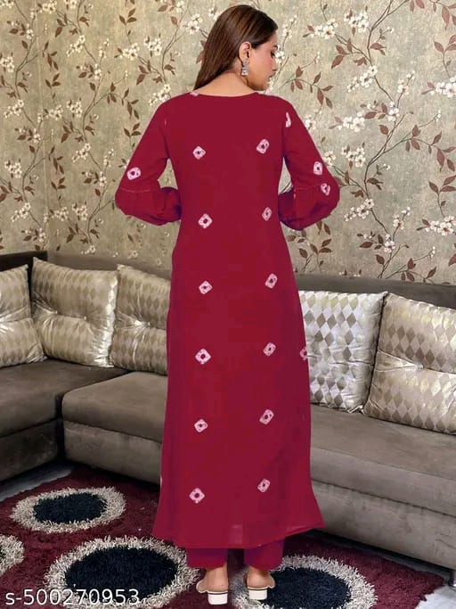 Floral Embroidered Pleated Beads & Stones Anarkali Kurta With Trousers