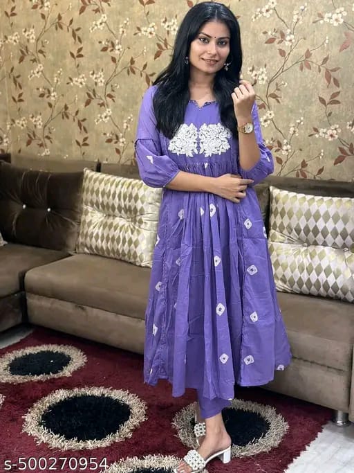 Floral Embroidered Pleated Beads & Stones Anarkali Kurta With Trousers