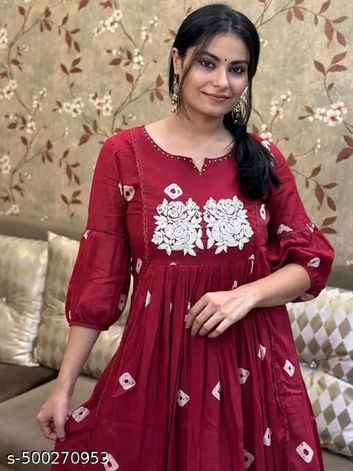 Floral Embroidered Pleated Beads & Stones Anarkali Kurta With Trousers