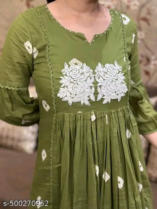 Floral Embroidered Pleated Beads & Stones Anarkali Kurta With Trousers